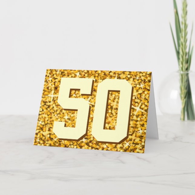 Carte "Glitz "Gold" '50' 'Joyeux Anniversaire' (Devant)