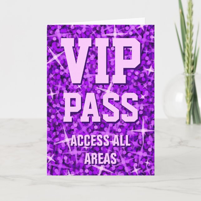 Carte Glitz Purple 'VIP Pass' Valentine's Day (Devant)