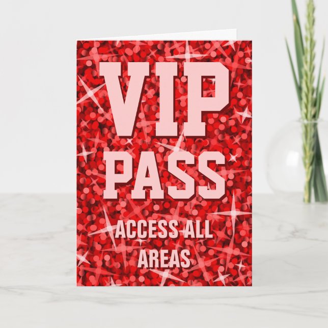 Carte Glitz Red 'VIP Pass' Valentine's Day (Devant)