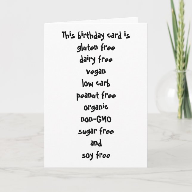 Carte Gluten Dairy Sugar Soy Carb Gratuit Amusant Annive (Devant)