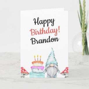 Carte Gnome Champignon Anniversaire Blanc Aquarelle