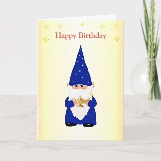 Carte Gnome d'anniversaire avec Lampe magique (Devant)