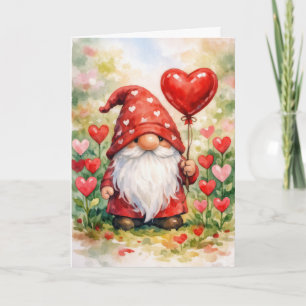 Carte Gnome de la Saint-Valentin avec ballon en forme de
