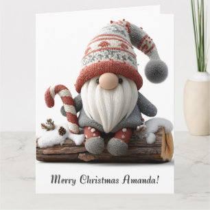 Carte Gnome de Noël mignonne avec un Sucre de canne sur