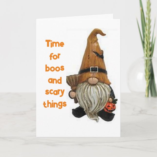 CARTE GNOME DIT "HEUREUX HALLOWEEN" (Devant)