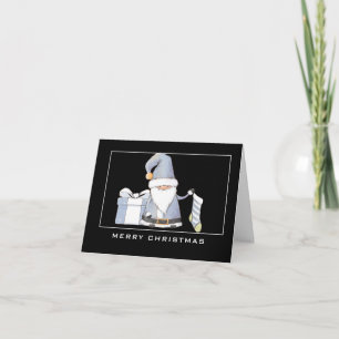Carte Gnome Père Noël Bleu avec Stocker & Cadeau Noël