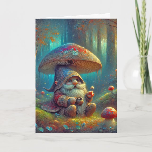 Carte Gnome sous un champignon anniversaire (Devant)