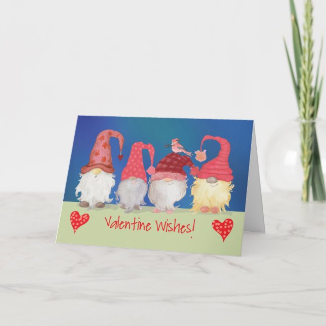 Carte Gnome Valentine veut avec un oiseau (Devant)