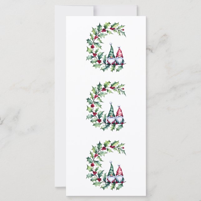 Carte Gnomes D'Aquarelle De Noël Assis Sur Holly Twig (Devant)