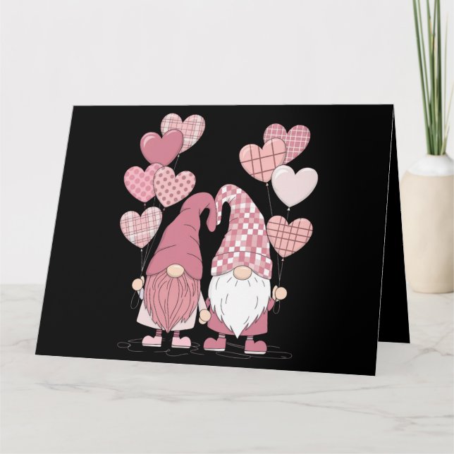 Carte Gnomes de la Saint-Valentin à cœur à carreaux buff (Devant)
