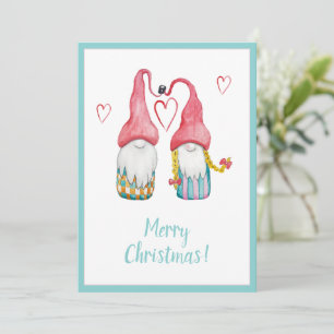 Carte Gnomes mignons en amour Joyeux Noël