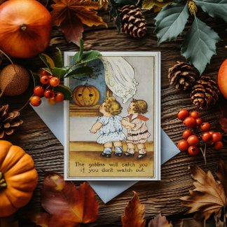 Carte Gobelin et enfants d'Halloween vintage