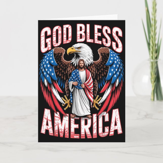 Carte God Bless America Flag Jesus Christian Eagle Patri (Devant)