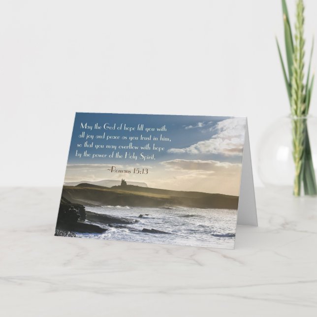 Carte God of Hope, Romans 15:13 Bible Vers, Irish Coast (Devant)