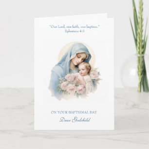 Carte Godchild Baptême bébé fille Christening Marie Jésu