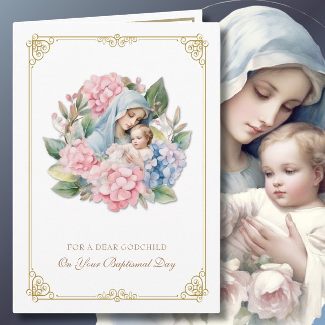 Carte Godchild Baptême Christening Godparents Floral (Créateur téléchargé)