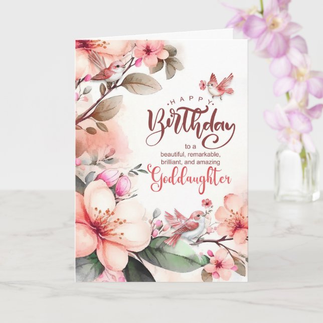 Carte Goddaughter Birthday Botanical Peach Magnolias (Orchidée)