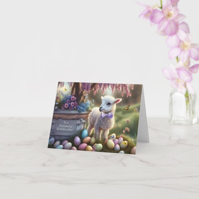 Carte Goddaughter Happy Easter with Cute Lamb and Easter (Orchidée)