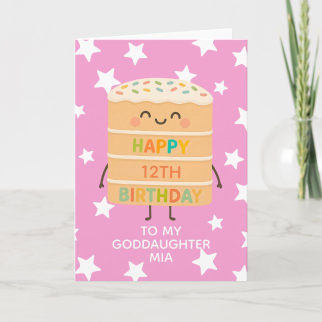 Carte Godgirl 12e anniversaire mignonne gâteau personnal (Devant)
