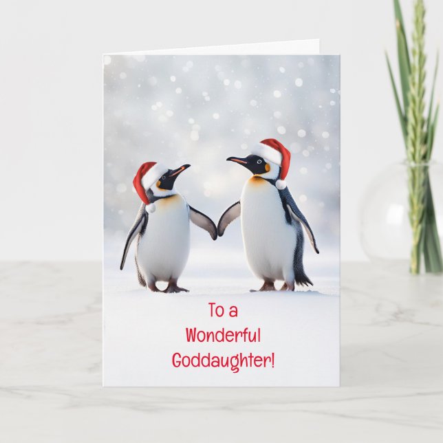 Carte Godgirl Noël Joyeux Vacances Pingouins mignons (Devant)