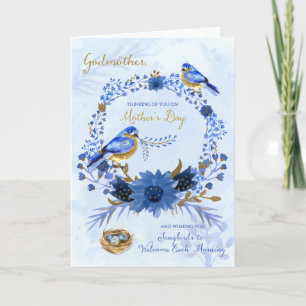 Carte Godmère en Fête des Mères Aquarelle Bluebirds