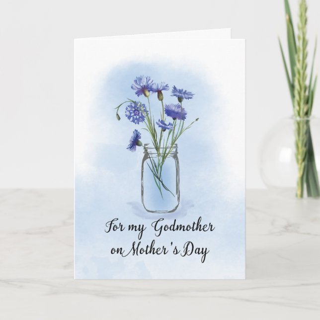 Carte Godmère Fête des mères Cornflowers à Mason Jar (Devant)
