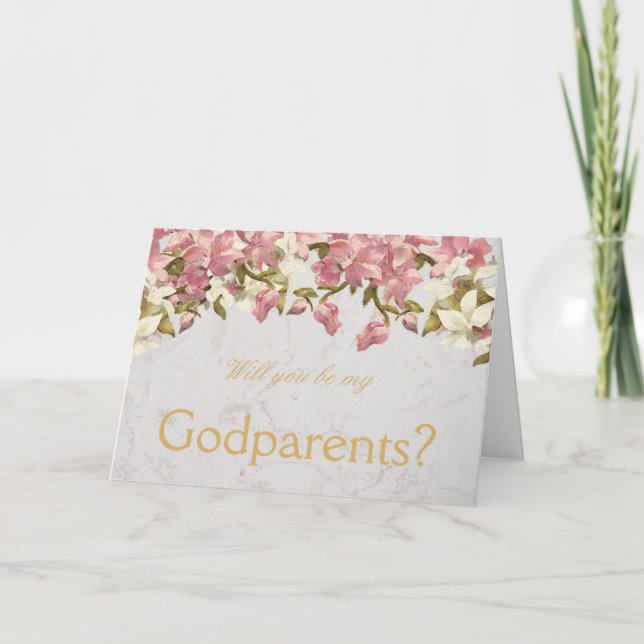 Carte Godparents Proposition Orchidées roses sur marbre (Devant)