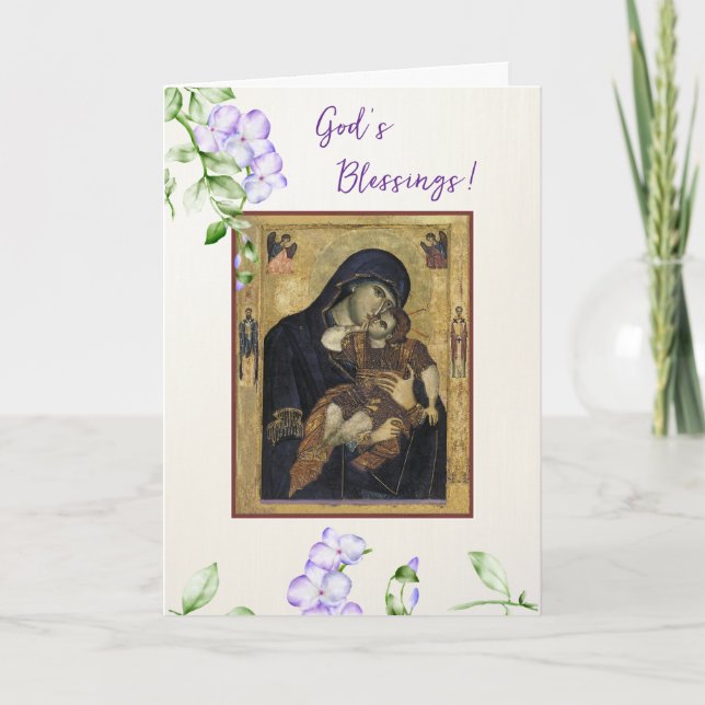 Carte God's Blessings Theotokos Christ Child Orthodox (Devant)
