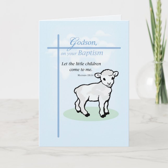 Carte Godson Baptism Lamb sur bleu (Devant)