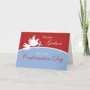 Carte Godson Confirmation Dove sur Rouge et Bleu