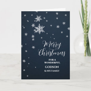Carte Godson moderne neige et famille Joyeux Noël