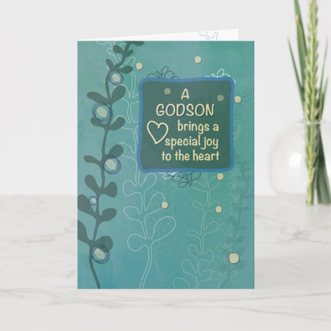 Carte Godson Religieux Anniversaire Vert Main Levée (Devant)