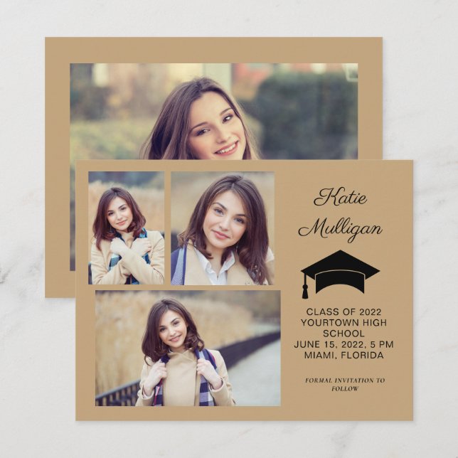 Carte Gold 4 Photo Graduation Enregistrer Date 2022 (Devant / Derrière)