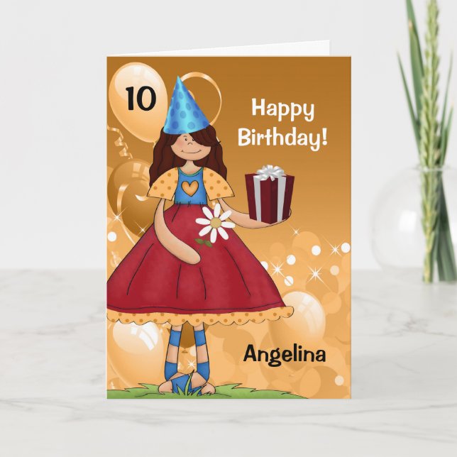 Carte Gold and Red Birthday with Age for a Girl (Devant)