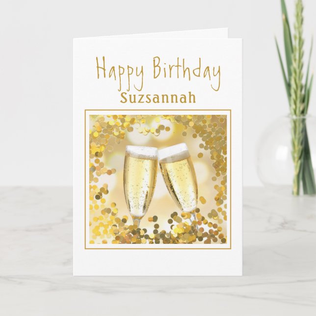 Carte Gold Birthday Champagne Fluts Ajouter Photo person (Devant)