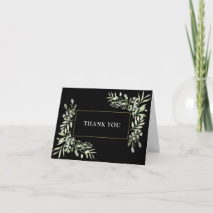 Carte Gold Black Greenery Feuille Mariage Merci