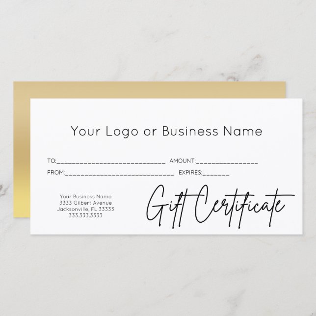Carte Gold Black Script Logo Certificat cadeau d'affaire (Devant / Derrière)