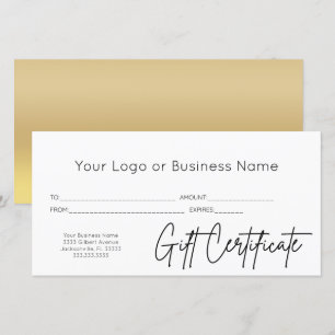 Carte Gold Black Script Logo Certificat cadeau d'affaire