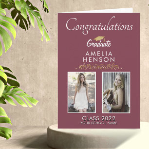 Carte Gold Burgundy Diplômé 2 Photo Graduate