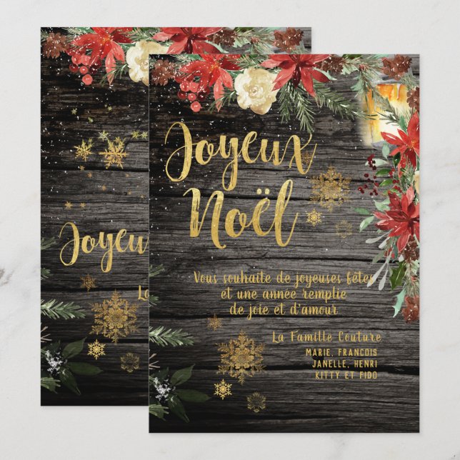Carte Gold Calligraphy Woodland French Joyeux Noel (Devant / Derrière)