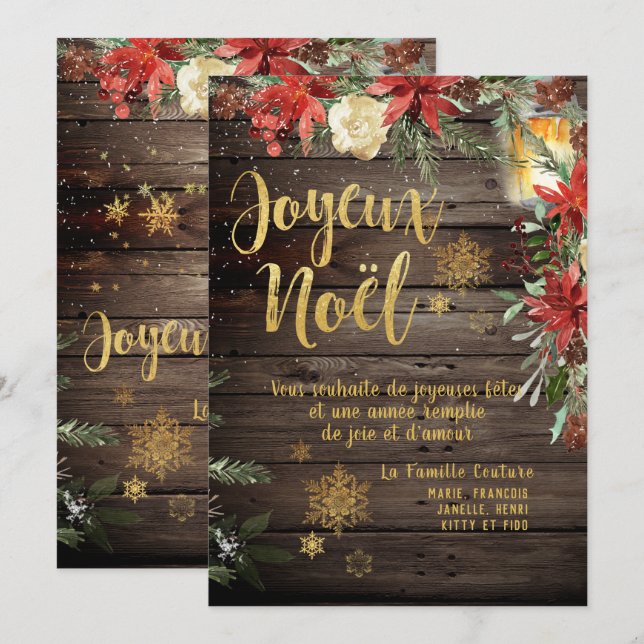 Carte Gold Calligraphy Woodland French Joyeux Noel (Devant / Derrière)