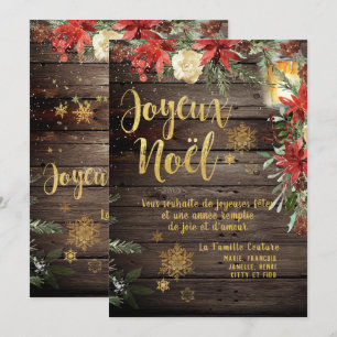 Carte Gold Calligraphy Woodland French Joyeux Noel