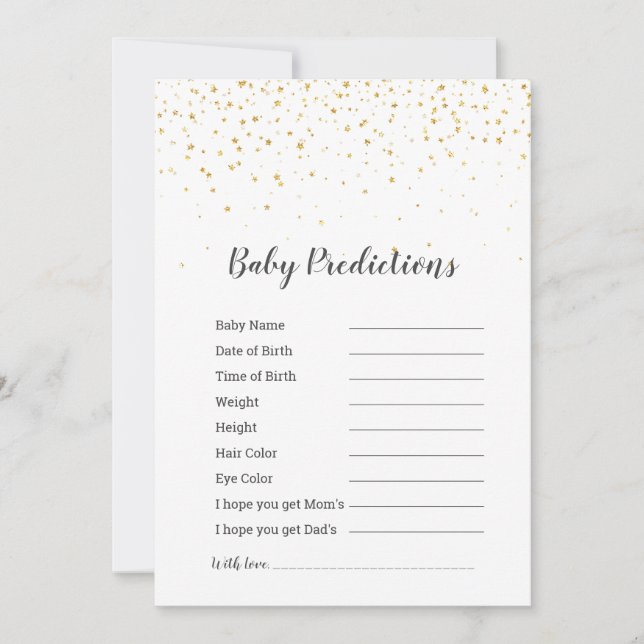 Carte Gold Confetti Baby shower "Baby Predictions" Jeu (Devant)