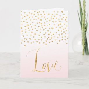 Carte Gold Confetti Coeurs Blush Pink Ombre Love