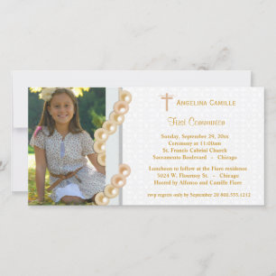 Carte Gold Damask Pearls First Communion Photo Invitatio