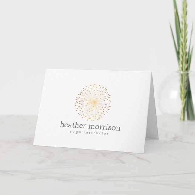 Carte GOLD DANDELION STARBURST LOGO sur WHITE (Devant)