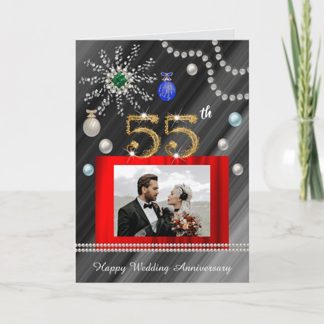 Carte Gold Emerald Parties scintillant Gems 55e annivers (Devant)