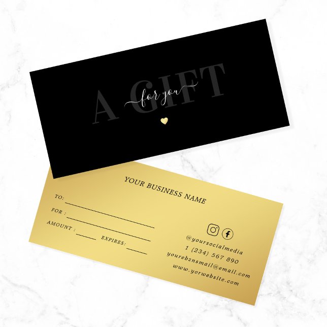 Carte Gold et Black Heart Beauty Salon Certificat cadeau (Créateur téléchargé)
