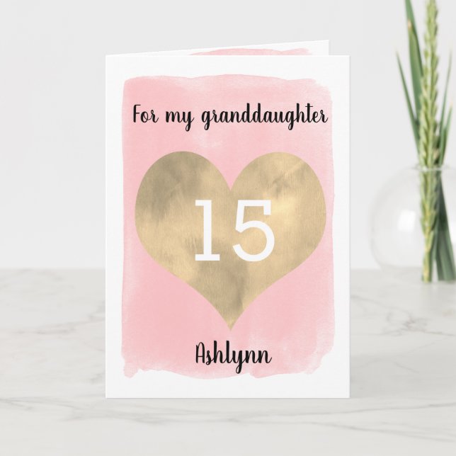 Carte Gold et Pink Joyeux 15e anniversaire petite-fille (Devant)