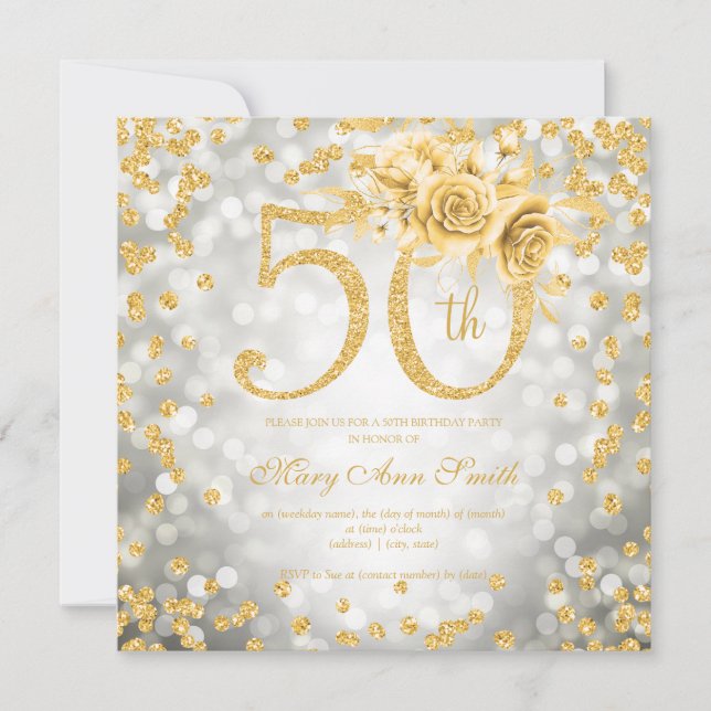 Carte Gold Floral 50e anniversaire Glam Lights Argent (Devant)